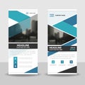 Blue triangle roll up business brochure flyer banner design , cover presentation abstract geometric background, modern publication Royalty Free Stock Photo