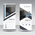 Blue triangle roll up business brochure flyer banner design , cover presentation abstract geometric background, modern publication Royalty Free Stock Photo