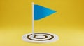 Blue Flag On A Target With Yellow Background goal objective Royalty Free Stock Photo
