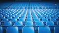 Blue tribunes. seats of tribune on sport stadium. empty outdoor arena. concept of fans. chairs for audience. cultural environment