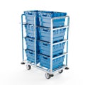 trolley cart with blue trays, 3d rendering