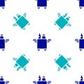 Blue Trolley for food and beverages icon isolated seamless pattern on white background. Vector