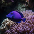 Blue tropical fish and coral reef in sea, created using generative ai technology Royalty Free Stock Photo