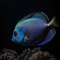 Blue tropical fish with pattern and coral reef in sea, created using generative ai technology Royalty Free Stock Photo