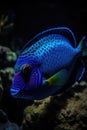 Blue tropical fish with pattern and coral reef in sea, created using generative ai technology Royalty Free Stock Photo