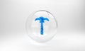 Blue Tropical palm tree icon isolated on grey background. Coconut palm tree. Glass circle button. 3D render illustration