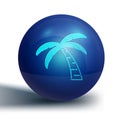 Blue Tropical palm tree icon isolated on white background. Coconut palm tree. Blue circle button. Vector Royalty Free Stock Photo