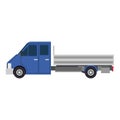 Blue truck car side view delivery flat icon isolated white illustration. Cargo transport business design freight vehicle.