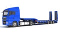 Blue Truck with Lowboy Trailer 3D rendering