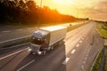 Blue truck in motion blur on the highway Royalty Free Stock Photo