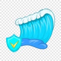Blue tsunami wave icon in cartoon style