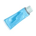 Blue tube closed by white cap. Template, mockup packing for toothpaste, shaving cream, body lotion.