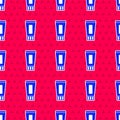 Blue Tube of toothpaste icon isolated seamless pattern on red background. Vector Royalty Free Stock Photo