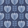 Blue tulip flower seamless pattern illustration. geometry style. Vector