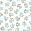 Blue tulips with beige leaves messy seamless patte