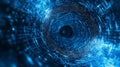 Blue tunnel of digital data with binary code flowing through a network Royalty Free Stock Photo