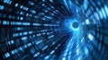 Blue tunnel of digital data with binary code flowing through a network Royalty Free Stock Photo