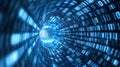 Blue tunnel of digital data with binary code flowing through a network Royalty Free Stock Photo