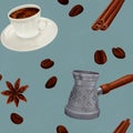 Blue Turkish Coffee Elements Pattern Royalty Free Stock Photo
