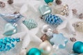 Blue, turquoise, brown and white christmas decoration.