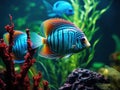 Ai Generated illustration Wildlife Concept of Blue Turquoise Discus Fish Royalty Free Stock Photo