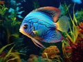 Ai Generated illustration Wildlife Concept of Blue Turquoise Discus Fish Royalty Free Stock Photo