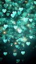 Blue, turquoise hearts on beautiful dark background. Valentine's Day card