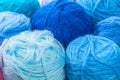 Blue and turquoise wool skeins of thread