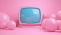 Blue Tv Among The Full Pink Balls Royalty Free Stock Photo