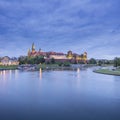 Blue twilights above the old castle in Krakow