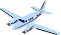 Blue twin-engine passenger plane on white background.