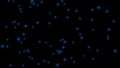 Blue twinkling abstract stars hover on black background. Festive backdrop. Copy space for congratulation text