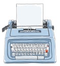 Blue typewriter with paper cute l