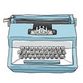 Blue typewriter vintage toy cute hand drawn art illustration