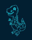 Blue tyrannosaurus dinosaur with big teeth on dark poster background