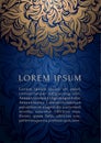 Blue ultramarine and gold luxury background vector. Islamic paisley mandala royal pattern card template