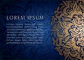 Blue ultramarine and gold luxury background vector. Islamic paisley mandala royal pattern card template