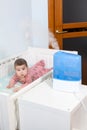 The blue ultrasonic humidifier can function as a room moisturizer or as an air freshener for baby comfort sleeping