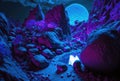 Blue ultraviolet night magical landscape. Generative AI