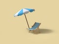 blue umbrella beach and chair beach 3d render Royalty Free Stock Photo