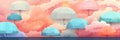blue umbrella pink and blue sky with clouds Generative ai