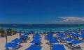 Blue umbrellas on a beach on Isla Mujeres Royalty Free Stock Photo