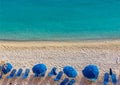 Blue umbrellas and blue sea - Greece, Lefkada island