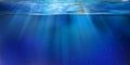 Blue underwater background. Texture of water surface sea or ocean. Diving. Rays. Vector Royalty Free Stock Photo