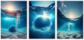 Blue underwater backgrounds with sunlight. AI generative