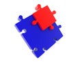 Blue unfinished puzzle with the missing piece of the puzzle in red Royalty Free Stock Photo