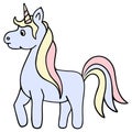Blue unicorn. Magic horse with a horn on its head. Cute pony with a lush pink-yellow mane and tail Royalty Free Stock Photo