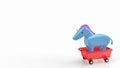 The blue unicorn on red cart for start up concept 3d rendering