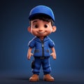 Blue Uniformed Cartoon Character: Realistic Lighting, Childlike, Pixar Style