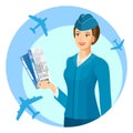 Smiling stewardess with air passage in hands promo poster